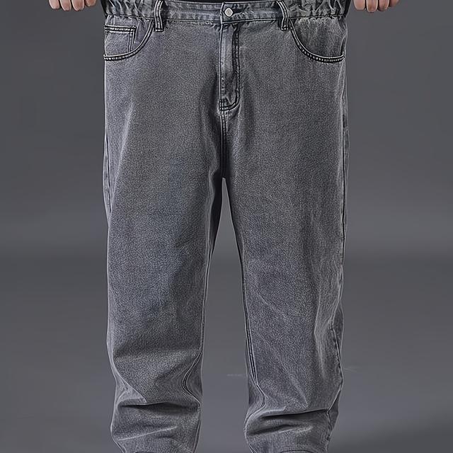 TEMU Gengyuan's Features Spring And Autumn Large-sized Men' , As Well As Loose-fitting, Slightly Stretchy Denim Pants For Men, Plus Size