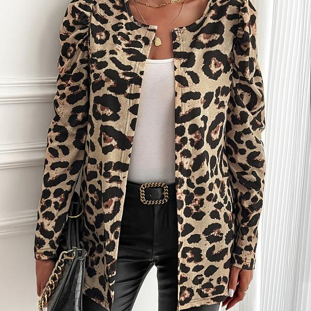 TEMU Cardigan Femme à Manches Évasées Imprimé Léopard, Haut Décontracté Polyvalent à Col Rond et Ouverture Devant pour Printemps et Automne, Vêtements pour Femmes