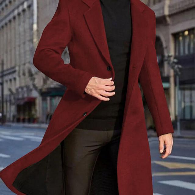 TEMU Men's Casual Long Over-the-knee Windbreaker Coat - Slim Fit, Fashionable, Windproof, Button-up, Navy Blue, Spring/fall Outerwear, Autumn Winter Windbreaker|sleek Stylish Coat|