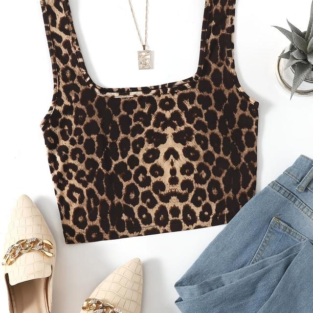 TEMU Leopardmönstrad Sporttopp för Kvinnor, Kort Stil för Löpning, Yoga och Träning