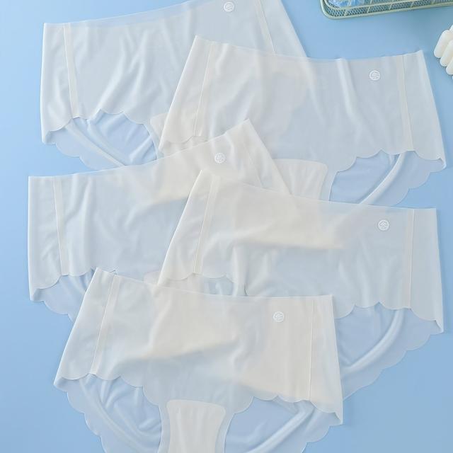 TEMU 5pcs / Fiber Fabric Seamless Women's Panties, Ultra-thin Quick-dry Breathable Nude Feel 1pc Comfortable Stretchy Briefs