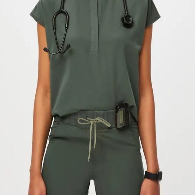 TEMU Set Of Long Pants With A Small Collar For Doctors And Dental Staff, Including Elastic Scrub Tops For Summer.