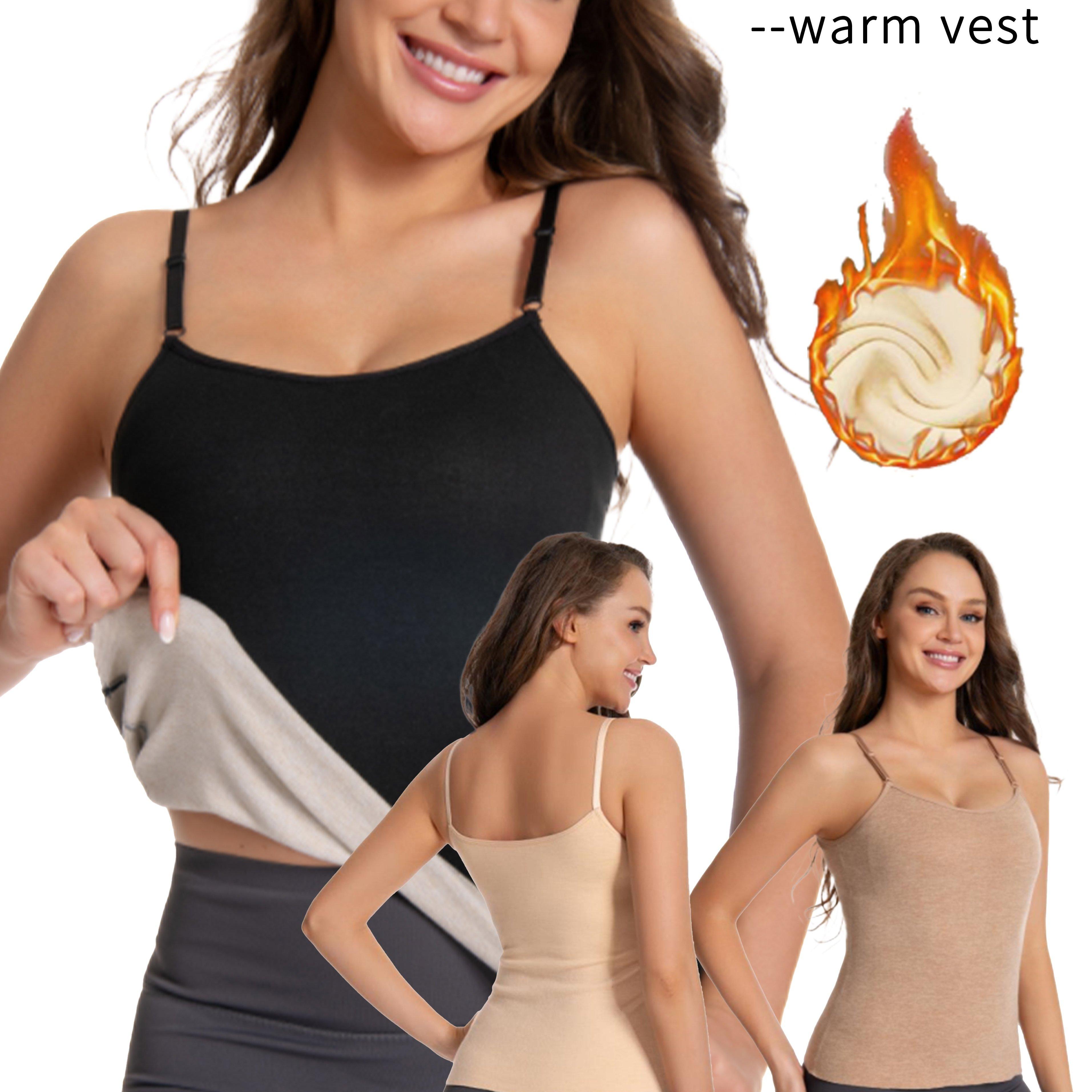 TEMU 3pcs Women's Autumn/winter -lined Thickened Warm Vests With Adjustable Straps, Thermal Camisole Underwear