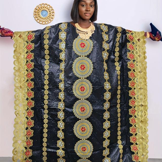 TEMU African Bazin Dress With Black Embroidery Guipure And Stones Senegal Women Wedding Party Basin Dress