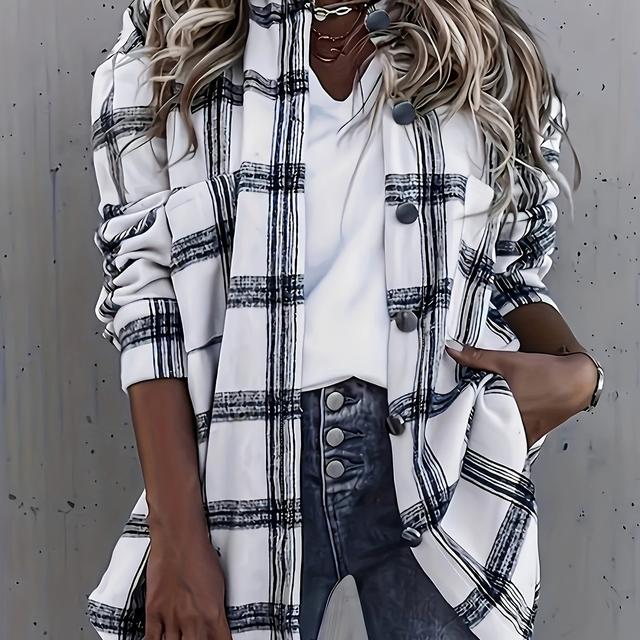 TEMU Koszula z Długim Rękawem w Elegancką Kratę dla Kobiet, Europejska i Amerykańska, Idealna na Wiosnę i , Możliwość Prania