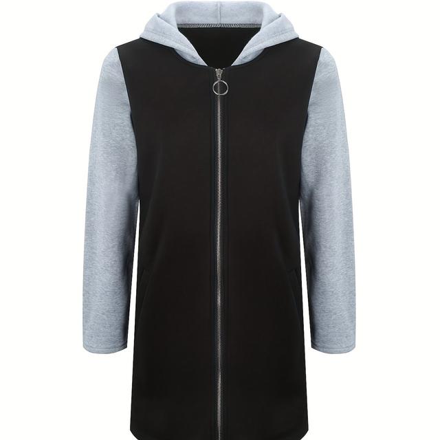 TEMU Veste à capuche zippée , veste décontractée mi-longue à manches longues pour et l'hiver, vêtements pour femmes