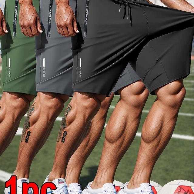 TEMU 1pc Men's Summer Casual Sports Shorts, High Elasticity With Zipper Pockets, Reflective Print, Drawstring Waist, Quick-dry Breathable Fabric, Suitable For Running And Casual Attire