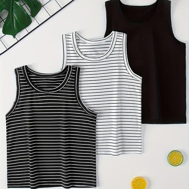 TEMU A Set Of ' Vests For Summer, Suitable For Older Children, Featuring Black And And Solid Colors. Soft And Comfortable Sleeveless Tops Are Unisex And Worn As Base Layers Or Casual Wear For Kids
