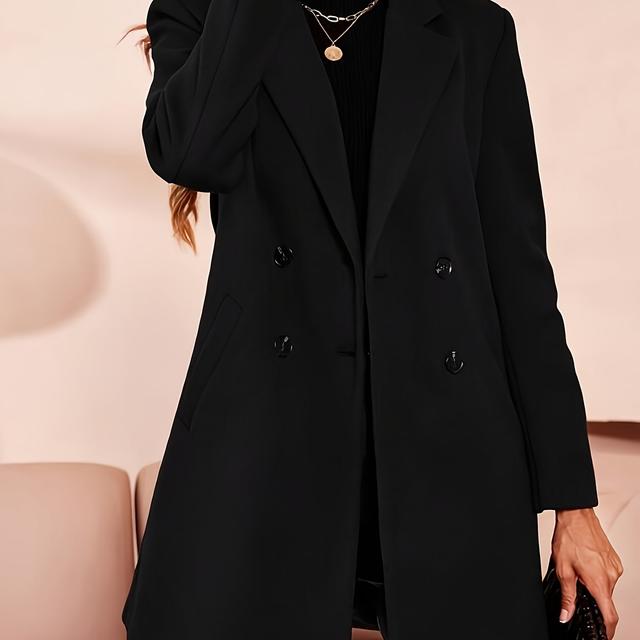 TEMU 88061102 Solid Color Double-breasted Lapel Coat With Slant Pockets, Casual Fashion Autumn Winter Women's Outerwear