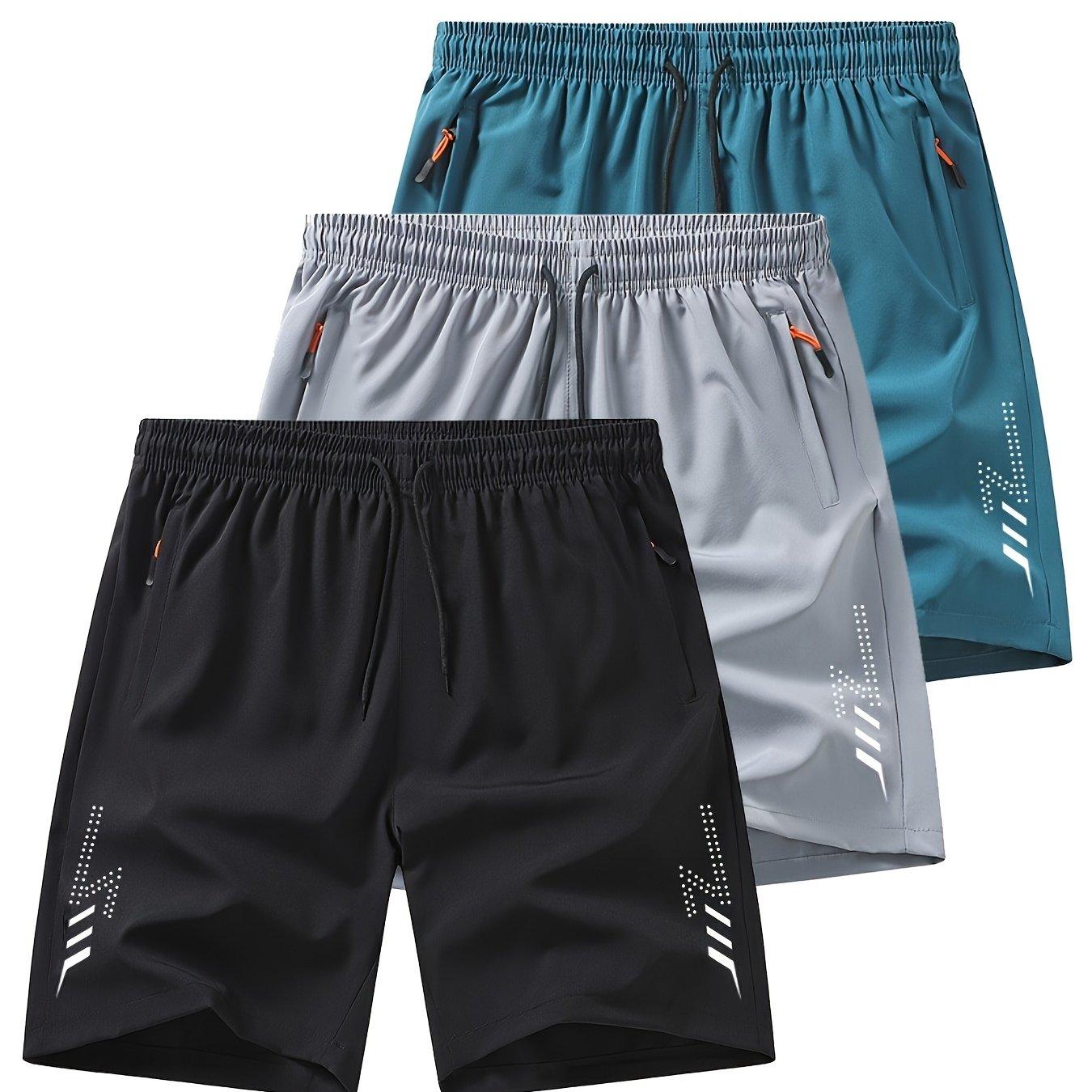 TEMU Mùshān Snow 's Fashion Sports Shorts 3pcs Set, Elastic Waistband With Drawstring, Stylish Reflective Prints On Side, Perfect For Fashionable Travel, Casual Sports And Outdoor Jogging