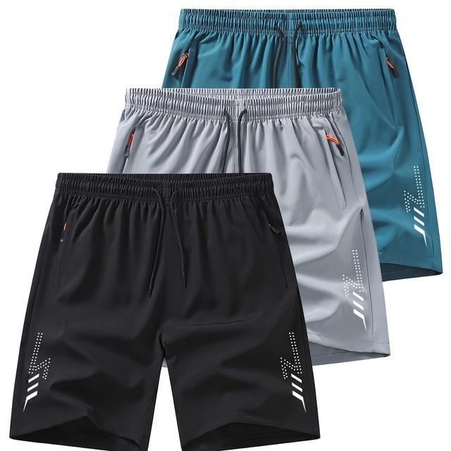 TEMU Mùshān Snow 's Fashion Sports Shorts 3pcs Set, Elastic Waistband With Drawstring, Stylish Reflective Prints On Side, Perfect For Fashionable Travel, Casual Sports And Outdoor Jogging