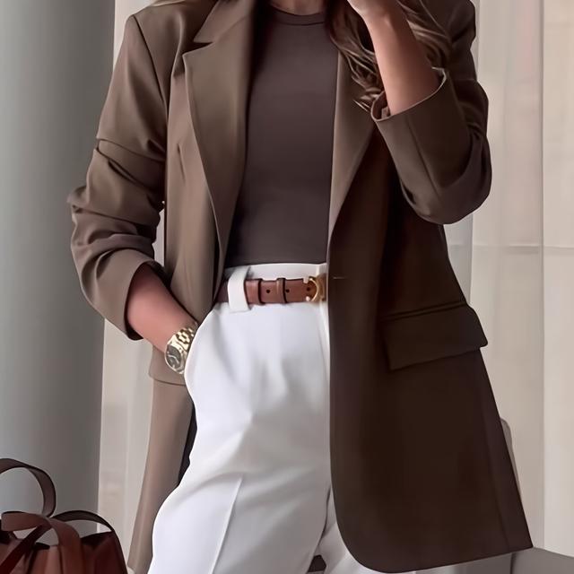 TEMU Targeted Style + Solid Color Button- Collar High-fashion Casual Versatile Elegant Blazer