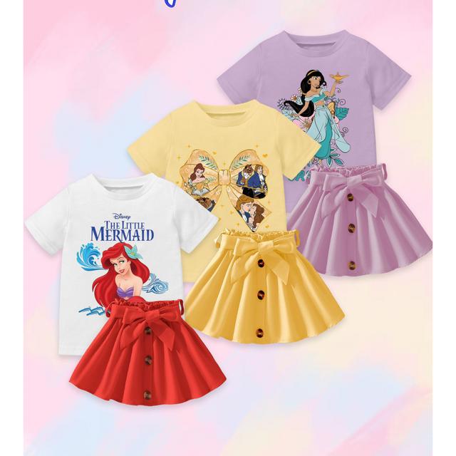 TEMU 6pcs Set, Princess Print T-shirt And Skirt Outfit, Round Neck Short Sleeve Tee, Soft Fabric, Perfect Gift For Sisters, Outdoor