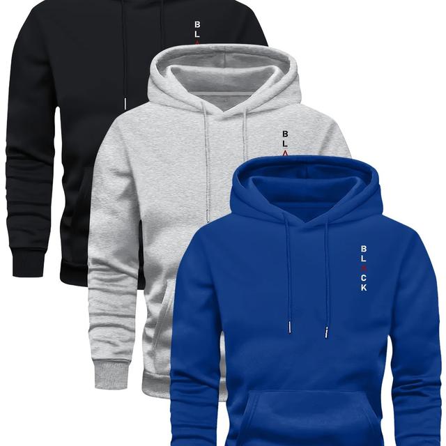 TEMU طقم هوديز رجالي كاجوال 3 قطع مع صوف، أنيق ومتعدد الاستخدامات