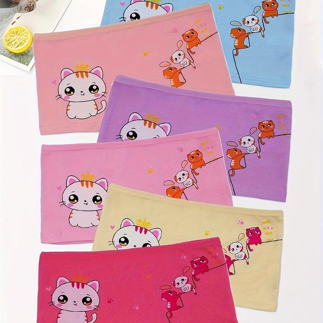 TEMU 6pcs Girls' Cartoon Print Underwear, Breathable And Comfortable Children's Boxer Briefs