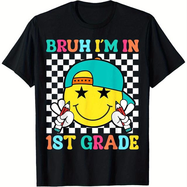 TEMU I' 1st Boys Girls Boys Back To School Groovy T-shirt 100% Cotton Short Sleeve T-shirt For Girls Boys Soft Comfy Summer Casual Tee Print Design, Machine Washable Casual Streetwear Fashion For
