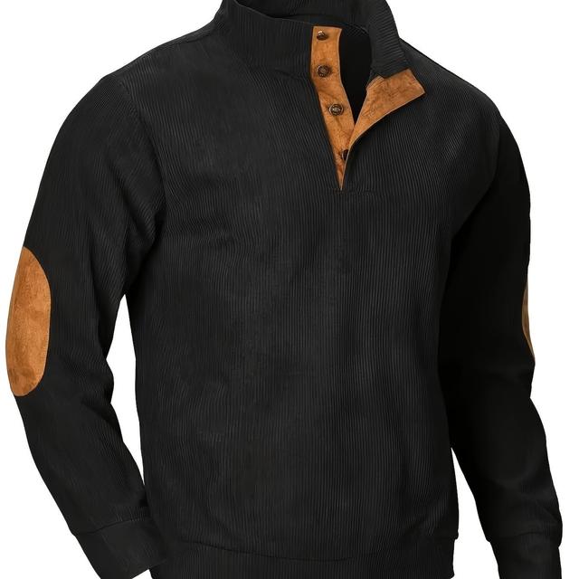 TEMU Herren Henley-Shirt im Vintage-Stil, gerippt, mit Farbblock-Design, langärmelig Rollkragen, ÜBERGRÖSSE