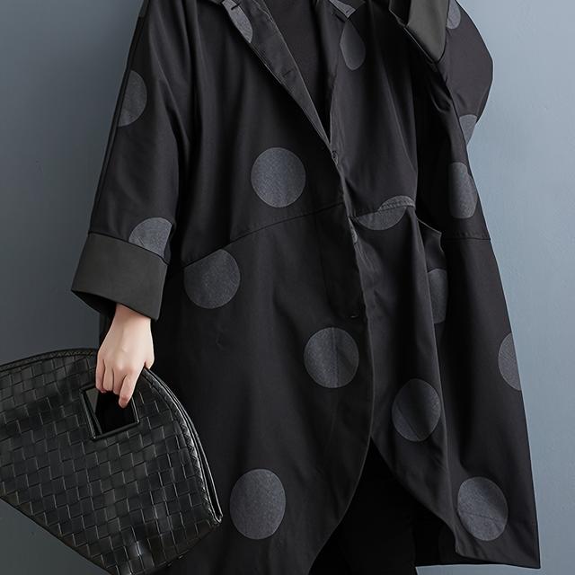 TEMU Women's Plus Size Olive Green Polka Dot Trench Coat - Casual With Batwing Sleeves, Button Front, And