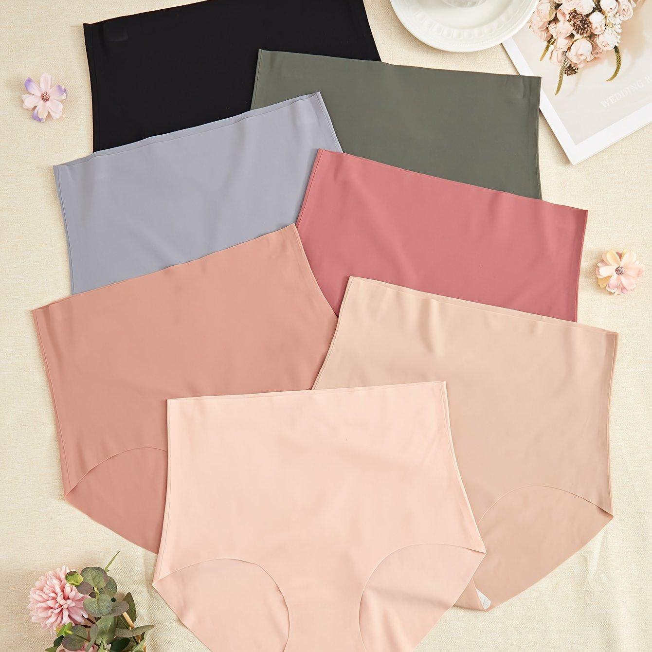 TEMU 7-pack Women's High-waisted Seamless Triangle Underwear - Soft Breathable Fabric, 7 Solid Colors, Elegant For Casual Attire, High Waisted Underwear