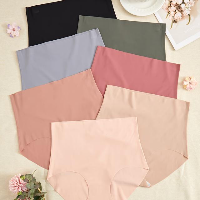 TEMU Набір з 7 Жіночих Високих Безшовних Трикутників - М'яка Дихаюча Тканина, 7 Суцільних Кольорів, Елегантний Комфорт для Повсякденного Одягу