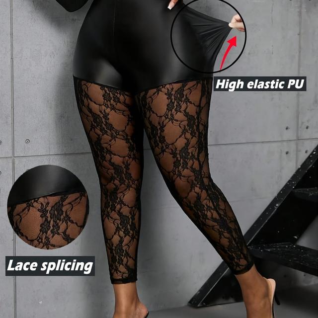 TEMU Large Size Women' Elastic Waist With Contrast Lace Hip Hugging Trousers