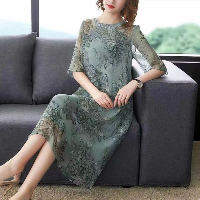 TEMU プラスサイズ - レトロ中国スタイルの夏のドレス、新しい薄い母の女性の服、広い妻のプラスサイズ、で高貴なドレス