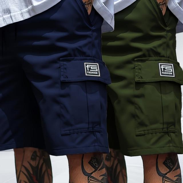 TEMU Paquete de 2 pantalones cortos de trabajo para hombre | Tela duradera, sin elasticidad, anti-desgarros, excelente transpirabilidad, color sólido con bolsillos