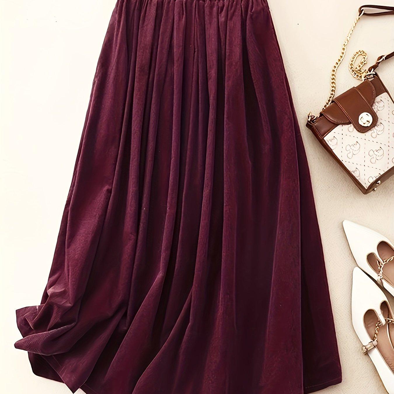TEMU Plus Size, Autumn-winter Women's Corduroy Simple Solid Color Skirt