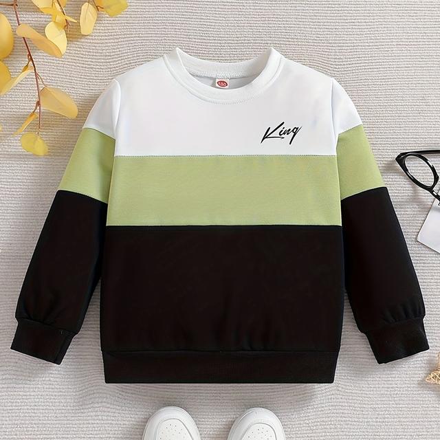 TEMU Sweat-shirt Élégant À de Couleurs Imprimés Avec Lettres KING Pour Garçons - Design Créatif Décontracté Avec Tissu Extensible Pour Un Port Confortable D'automne/hiver