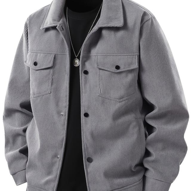 TEMU Chaqueta Cargo de Pana para Hombre | Poliéster | Lavable a Máquina | Estilo Casual