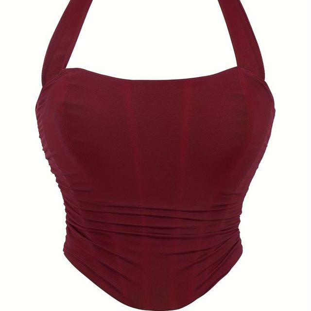 TEMU Бургундський корсет-шапка з зав'язками для жінок, дихаючий сітчастий облягаючий корсет, підтяжка, облягаючий верхній одяг, облягаючий топ-корсет