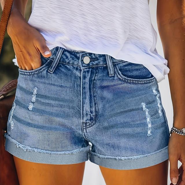 TEMU Ripped Stretch Embroidered Hem Women's Shorts