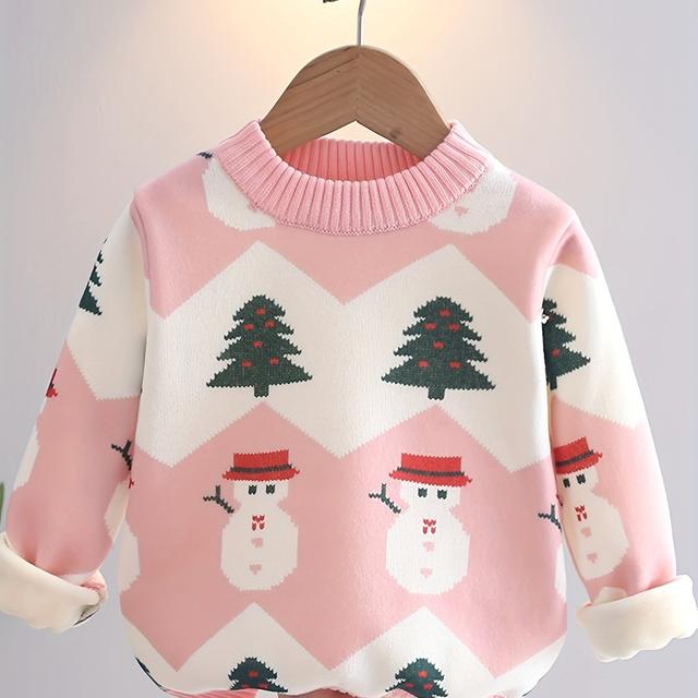 TEMU Suéter Forrado y Abrigado para Niñas, Top de Punto Estiloso para Otoño/Invierno, Ropa de Abrigo de Moda para Navidad y Año Infantil