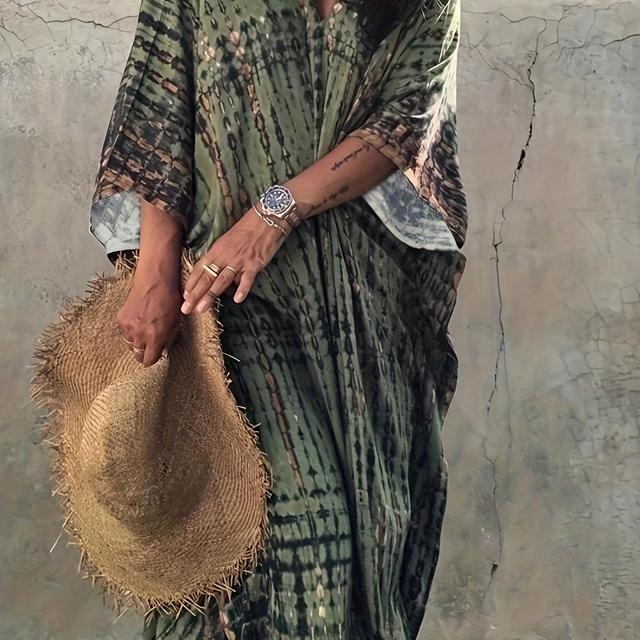 TEMU Women's Summer Beach Bohemian Cover-up, Quick-dry Tie-dye Loose Plus-size Vacation Robe Beach Dress For Bikinis.