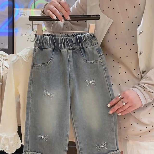 TEMU Girls' Jeans With , -friendly Fabric, Comfortable And Versatile, Cute And , Essential Fashion Outfit For Christmas