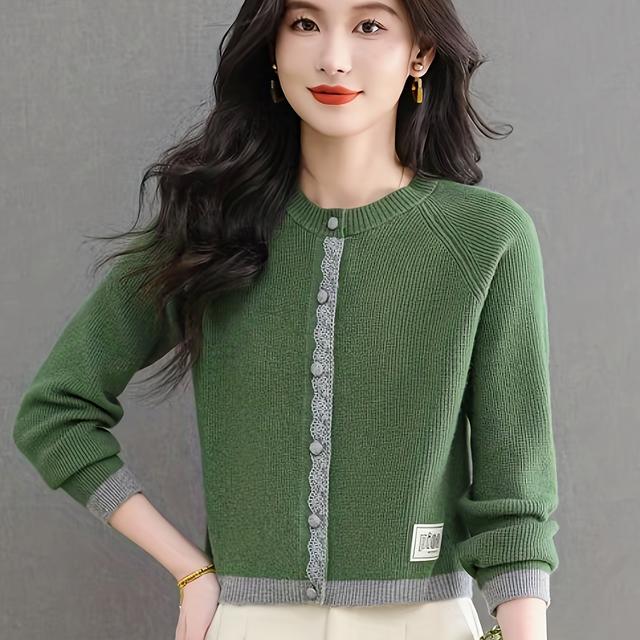 TEMU 겨울 숏 재킷 - 그레이 & 블랙 버튼 프론트 가디건 스웨터 코트, 루즈핏 칼라 가슴 포켓, 핸드워시 가능한 가을/겨울 레이어링 아우터 (캐주얼 & 프로페셔널)