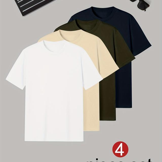 TEMU 4er-Pack Herren T-Shirts Kurzarm - Einfarbige Rundhals T-Shirts, Vielseitig , Maschinenwaschbar, Einfache Shirts für Outfits - 4er-Pack (Herrenmode)