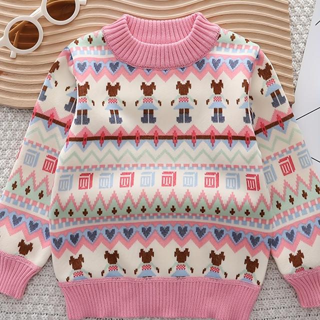 TEMU بلوزة محبوبة منسوجة من الجاكار المموج للفتيات، بياقة مستديرة مبطنة بالصوف الدافئ، طبقة علوية لفصل /الشتاء، ملابس للفتيات