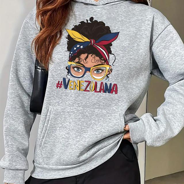 TEMU Venezuela Flag Pattern Hoodie With Kangaroo Pocket - Casual Polyester Hooded Sweatshirt With Hood For Women, Knit Fabric, , Unisex-adult, Fall/winter Collection