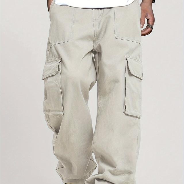 TEMU Herren Streetwear Cargo-Hosen - Lockerer Schnitt mit elastischem Kordelzugbund, Mehrere Utility-, Einfarbige Alljahres-Casual-Outdoorhose für Männer, Nicht dehnbarer Stoff