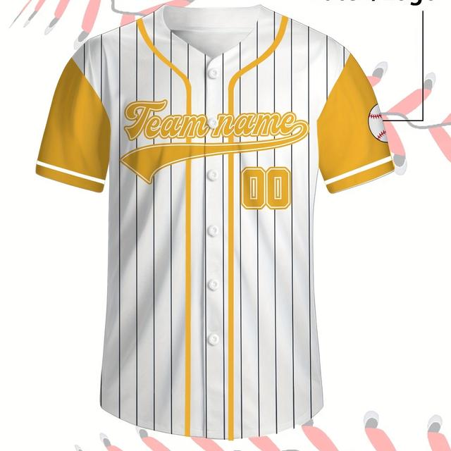 TEMU 개인화 가능한 야구 유니폼 - 흰색과 초록색 줄무늬, 반팔, 버튼 업 디자인, 개인화 로고 및 이름 옵션, 훈련 및 캐주얼용으로 이상적