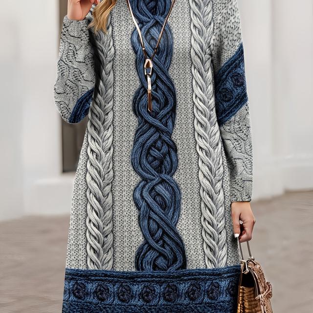 TEMU [printed Design - Not Textured] Women's Turtleneck Sweater Dress, Long Sleeve Mahua Print Pullover, Soft Material, Slim Fit Look For Fall Winter