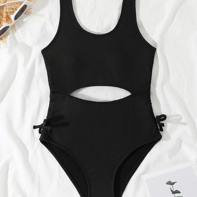 TEMU Stylischer Mädchen-Einteiler-Badeanzug mit herausnehmbaren Pads & Kordelzug – Hochdehnbar, ärmelloses Design für Sommerurlaub am Strand & Camping, Badeanzüge