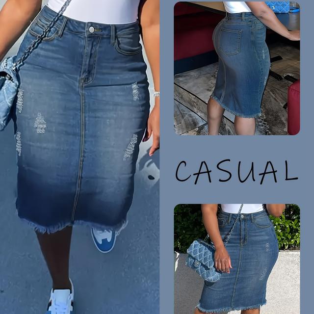 TEMU 2026SS High-Waisted Hip-Enhancing Vintage Gescheurde Denim Rok, Dames Denim Kleding, Stijl, Muziekfestival