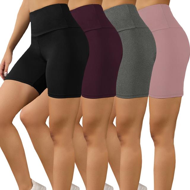 TEMU 4-pack Biker Shorts met hoge taille voor dames, 92% polyester 8% spandex, kleur, zomersporten tricotstof, stretchy no-see-through workout yoga atletische shorts, activewear