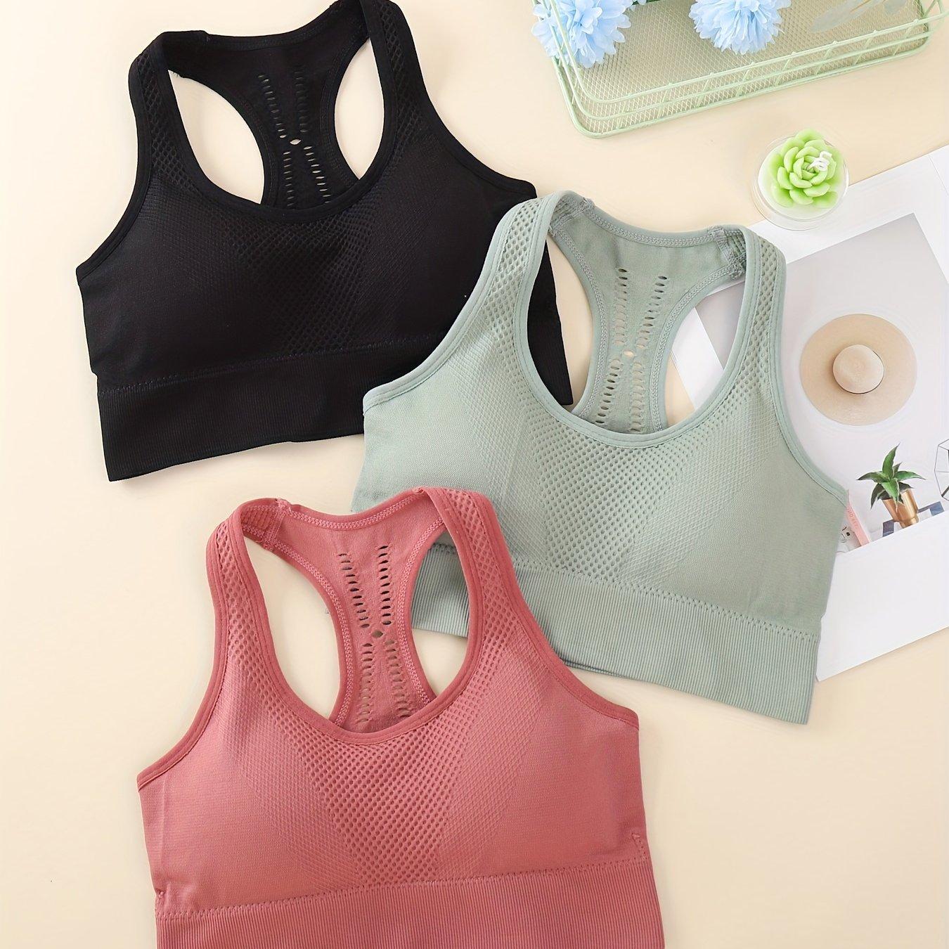 TEMU 3 Sports Bras For Women, Shockproof, Gathered, Running, Large Breasts Small, Fitness Bra