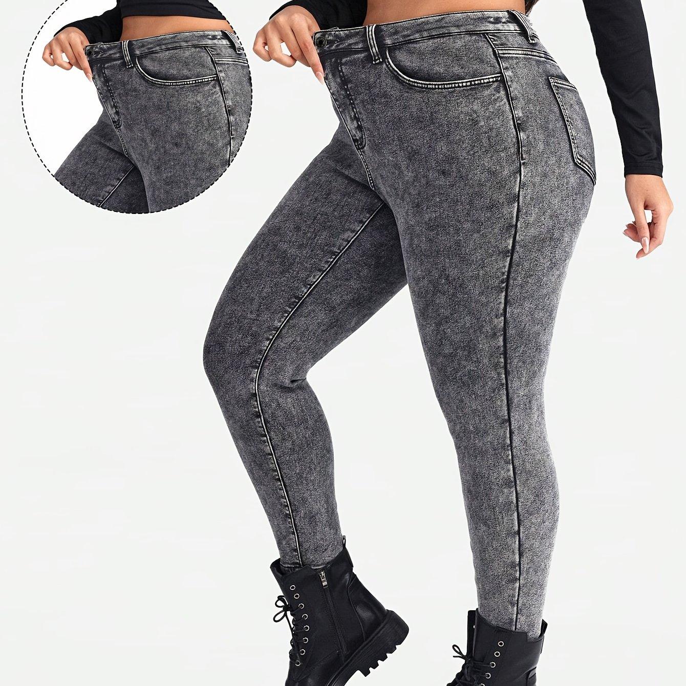 TEMU Plus Size Gray Snowflake Fashion Stretch Skinny Pants