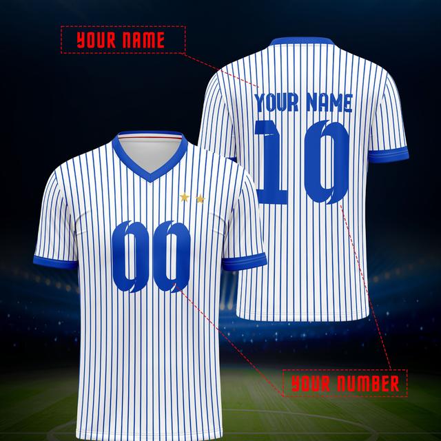 TEMU Customized V-neck Football Jersey, Polyester 100% Knit Fabric, All , Fit For Sports & Casual Wear, Adult Outdoor Leisure Top For Soccer, Training, Hiking, Beach, Parties - 210g/m²
