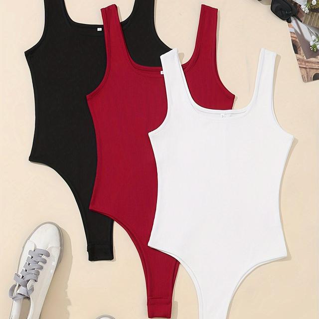 TEMU Neck Bodysuit 3 Pack, Casual Sleeveless Bodysuit, Women's Clothing