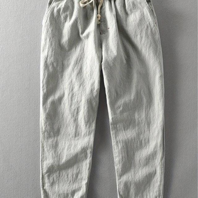 TEMU メンズ サマー リネン サルエル ロングパンツ、薄手で軽量、通気性、無地、コットン・リネンブレンド、ゆったりフィット、大きいサイズ、、ポケット付き、カジュアルウェアや通勤、アウトドア活動に適しています